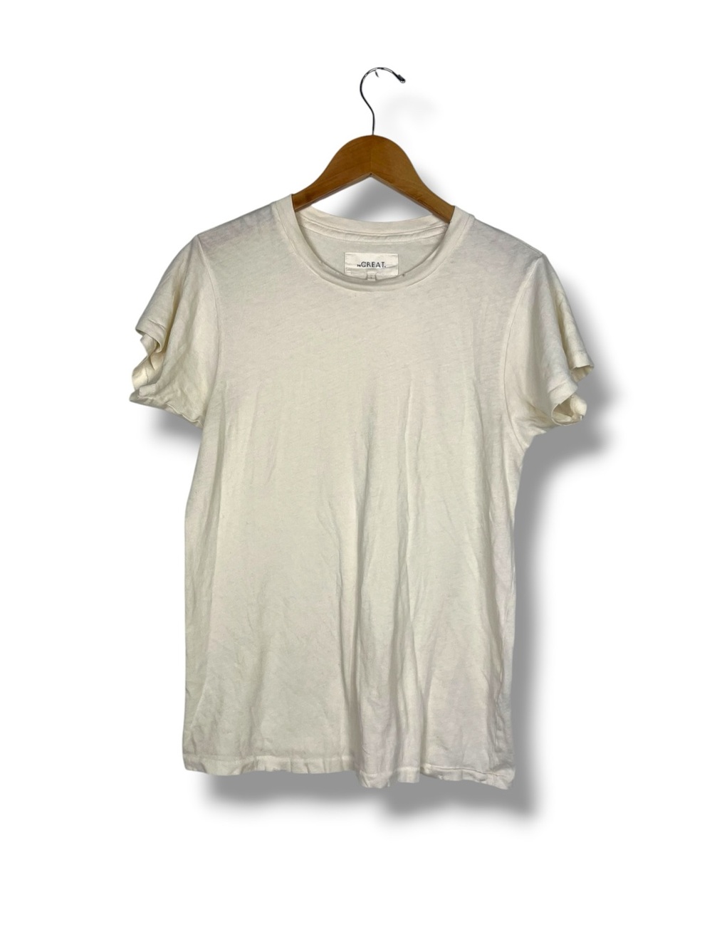 THE GREAT. Crew Short Sleeve Tee Cream Vintage Cotton USA Made Small/1 Luxury